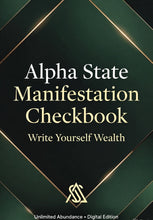 Load image into Gallery viewer, Book cover of 'Alpha State Manifestation Checkbook' with gold text on a dark green background
